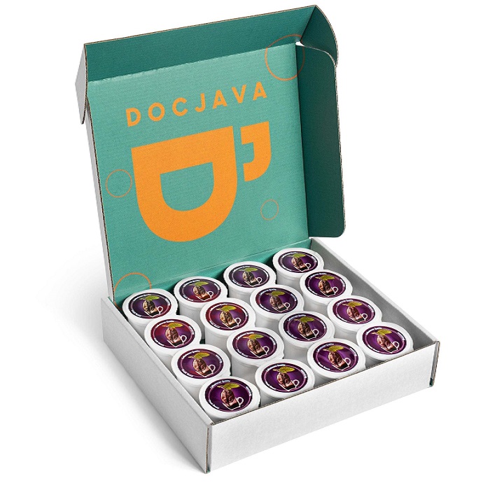 doc java coffee pods packaged in a branded box